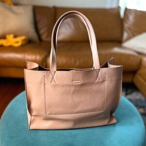 Peachy Pink Banana Republic Leather Portfolio Tote Bag Purse